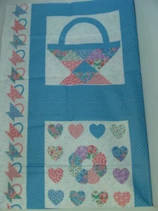 VIP Cranston Print Works Fabric 6 Total Pillow Panels Blue Hearts and Baskets - Picture 1 of 6
