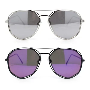 Gafas de sol únicas geométricas de doble llanta estilo piloto con borde de metal bisagra de resorte - Imagen 1 de 9