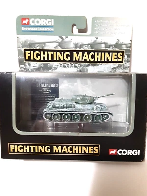 Corgi Fighting Machines T34/76 Tank Diecast Replica & Display Stand ~  Box Wear - Image 1 of 2