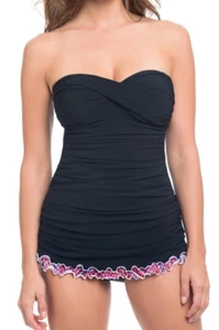 Profile by Gottex Black Ruffled Swimdress One-Piece Women's Rio Bandeau NWT $168 - Picture 1 of 7