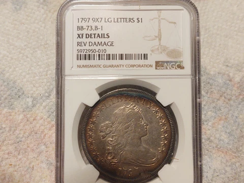 1797 9x7 LG.Letters Bust Dollar Bb-73,B-1 Xf Details..rev.damage ngc Cover