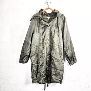 Vintage SUSSAN Womens Jacket Size L Green Satin Long Sleeve Hooded Zip Font - Picture 1 of 12