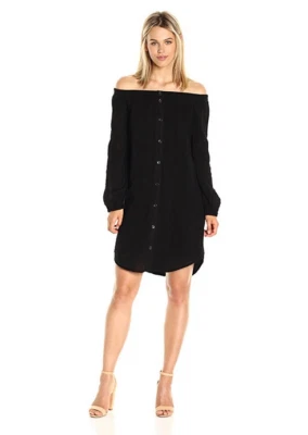 Three Dots Women's Long Sleeve Off the Shoulder Shirt Tunic Black, Size XL - Image 1 of 3