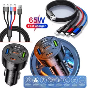 4-in-1 Multi Charging Cable 65W 5-port Type-C PD Fast Car Charger For Cell Phone - Picture 1 of 26