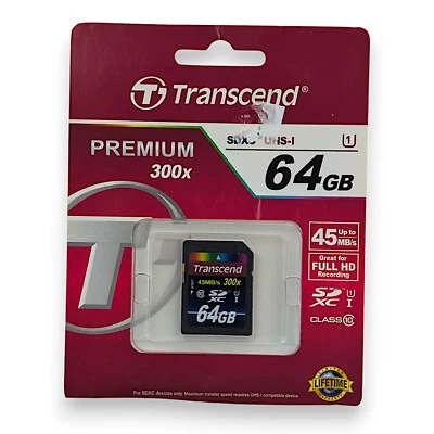 Transcend 64GB SDXC Class10 UHS I, 300X 64GB SDXC UHS Class 10 Memory Card - Image 1 of 2