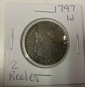 1797 SPANISH 2 REALES SILVER COIN - Picture 1 of 4