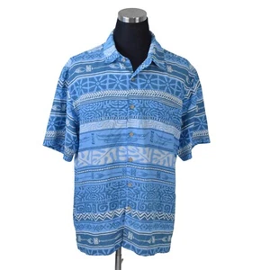 Quiksilver Waterman Mens Shirt XL Blue Comfort Fit Tribal Short Sleeve Modal - Picture 1 of 10