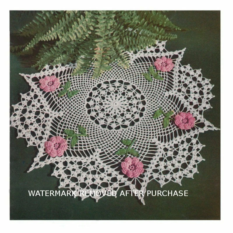 ~ Vintage Beautiful Irish Pink Rose Doily Reproduction Crochet Pattern ~ - Image 1 of 1