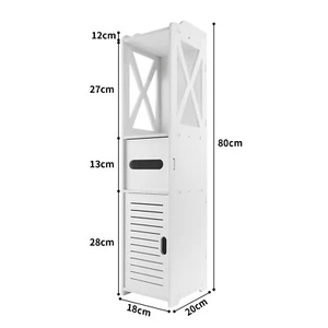 Tall Slim Bathroom Cabinet Storage Unit FreeStanding Cupboard Shelf Wooden White - Picture 1 of 18