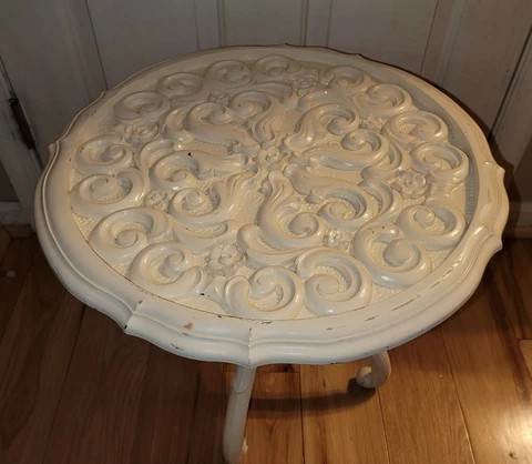 Vtg. Syroco Plastic ornate White Shabby Chic Table side USA MCM Cover
