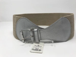 New NWT Women's Tommy Bahama Metallic Stretch Belt Cow Hide Beige Medium/Large - Picture 1 of 5