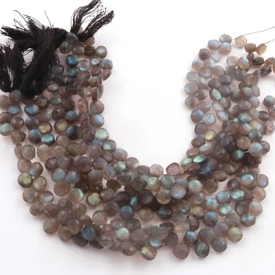 1 Strand Labradorite Faceted Briolettes -Coin Shape Briolettes 7mm 10 Inches - Image 1 of 4