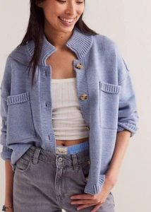 NEW FREE PEOPLE WE THE FREE ON THE ISLE CARDI BUTTON POCKETS CARDIGAN SWEATER L - Picture 1 of 8