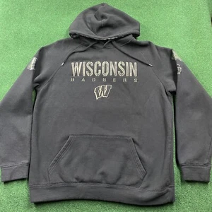 Vintage Wisconsin Badgers Hoodie Mens L Black Camo College University Sweatshirt - Picture 1 of 7