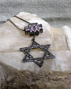 Silber Davidstern Markasit Anhänger Art Deco Sterlingsilber mit Kette Vintage - Bild 1 von 7