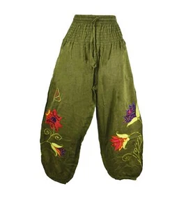 New Fair Trade Hippy Flower Pattern Cotton Trousers 8 10 12 14 16 18 20 22 24 26 - Picture 1 of 4