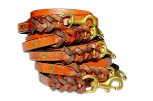 Leather Braided Dog Leash,Heavy Duty Brown 6ft x 3/4 " Bulk Pack Of 5 - Picture 1 of 12