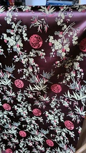0,5 MTR. TELA BROCADO CHINO ORIENTAL MEDALLÓN FLOR GRANATE OSCURO 45” ANCHO - Imagen 1 de 12