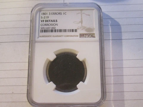 1801 Draped Bust Large Cent (3-Error Reverse) S-219 R-2   NGC Very Fine Details Cover
