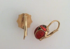 14k Yellow Gold Polished Small Enamel Lady bug Leverback Earrings - 14.x10mm - - Picture 1 of 2