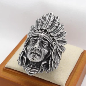 Vintage Indian Men Women Tribal Ring Stainless Steel Feather Indian Chief Ring - Picture 1 of 7