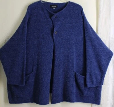 Cardigã suéter Eskandar O/S LAPIS JEANS AZUL leve lã Boucle 32" - Imagem 1 de 4