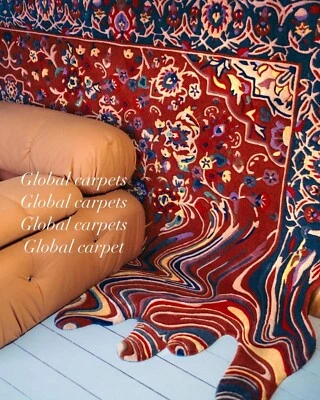 Alfombra de diseño floral acolchada a mano roja fundida para sala de estar, dormitorio, decoración del hogar Foto 1 de 4