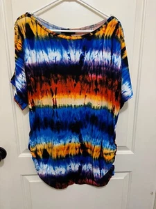 Jennifer Lauren 3X Multi Colored Tie Dye Cap Sleeve Top With Ruching - Picture 1 of 2