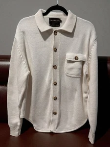 CESARANI XL Men’s Knit Shacket Sweater Ivory 100% Cotton Hong Kong VTG K14 - Picture 1 of 8