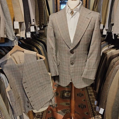 Jaqueta terno vintage masculina 40s 34W DAKS tweed 3 peças calça colete xadrez - Imagem 1 de 4
