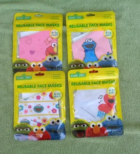 Lotto 4 Mascherine Riutilizzabili Sesame Street - Bambino 4-12 Anni - 2 Rosa e 2 Bianche - Foto 1 di 3