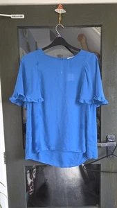 Papaya Ladies Blue Chiffon Frill Sleeve Sheer Summer Top Size 18 - Picture 1 of 8