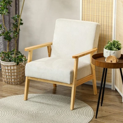 HOMCOM Sessel Loungesessel mit Armlehne, Holzbeine für Wohnzimmer Cremeweiß - Bild 1 von 4