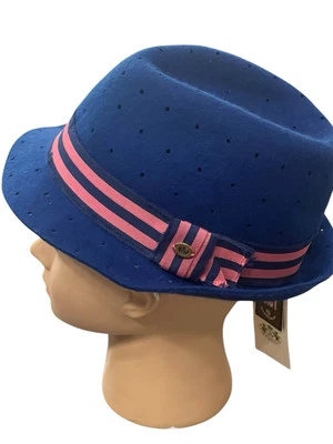 Juicy Couture Fedora Hat Perforated Wool Blue with Headband Logo Charm New - Image 1 of 4