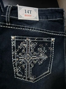 Love Indigo Damen verziert Mid Rise Bootcut Jeans Größe 14 Tall NEU Etikett - Bild 1 von 8
