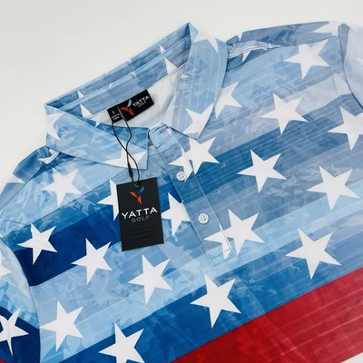 Yatta Golf Shirt Mens Large Patriot American Flag 4th July Stars Stripes Polo - Image 1 of 4