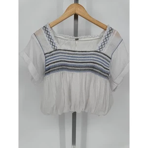 Free People Crop-Top weiß bestickt quadratischer Ausschnitt Blasensaum - Bild 1 von 9