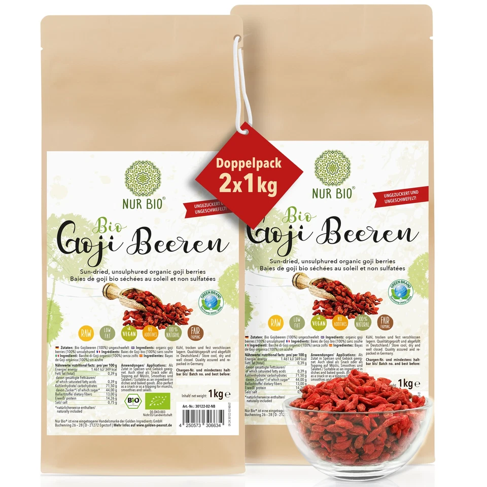 Bio Goji Beeren 2 x 1 kg sonnengetrocknet naturrein ungezuckert u. ungeschwefelt - Bild 1 von 4