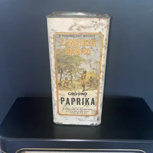 Antique 1927 Zanzibar Paprika Tin 9” Tall - Picture 1 of 6