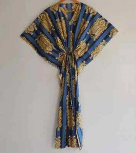 Women Cotton Summer Orange Sleepwear Tibetan Tiger Print Long Maxi Caftan Dress - Picture 1 of 3