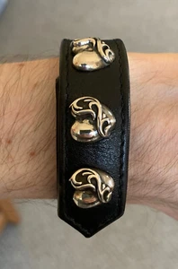 Chrome Hearts Adjustable Leather Sterling Silver Snap Bracelet - Picture 1 of 9