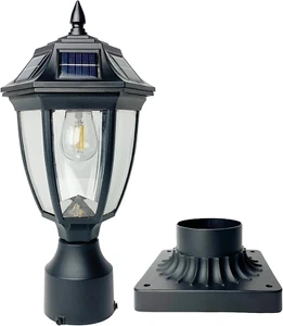 Solar Post Lights, Dusk to Dawn Solar Lamp Post Light with Pier Mount Base - Picture 1 of 12