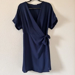 Vestido envolvente LUSH mangas enrolladas azul marino para mujer talla XL elegante oficina fiesta - Imagen 1 de 12