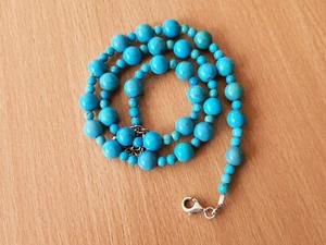 Blue Green 8mm Kingman Turquoise Round Beaded Silver Southwestern Boho Necklace - Picture 1 of 10