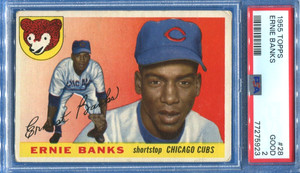 1955 Topps Ernie Banks #28 Chicago Cubs 2nd Year Graded PSA 2 VG Great Color