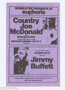 Jimmy Buffett Country Joe McDonald 1975 Euphoria Portland Concert Handbill NM - Picture 1 of 2