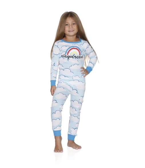 Acogedor conjunto de pijama azul y rosa de alta costura para niñas talla 4 Foto 1 de 2