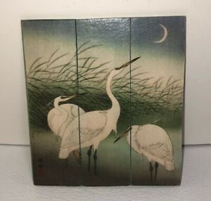 Dollhouse miniature soft green cranes with crescent moon 3-panel room divider