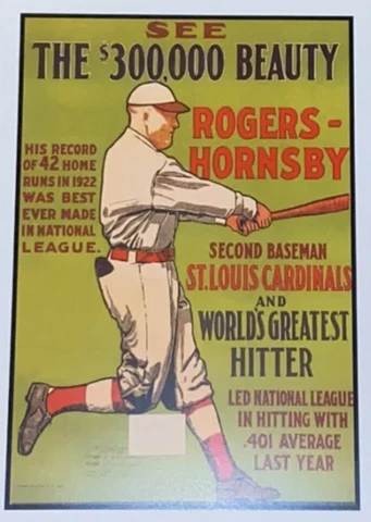 Rogers Hornsby Poster - St. Louis Cardinals - Chicago Cubs - 11x17 Cover