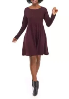 NWT Emma and Michelle Ribbed XL Burgundy Long Sleeve Babydoll Dress Minimalist - Image 1 of 4